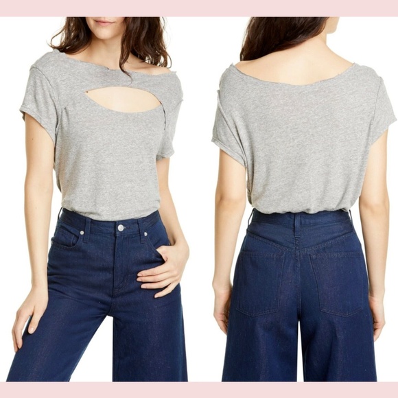 NWT‎ $58 We the Free People [ Small ] June Front Cut Out Tee Top in Grey - Picture 1 of 13